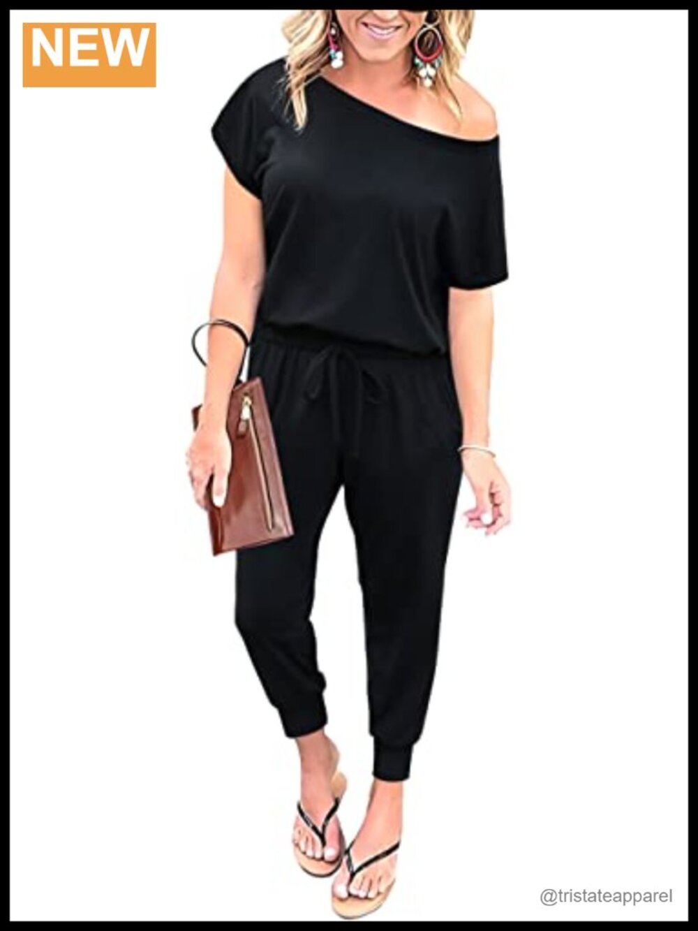 Women's Off Shoulder Jumpsuit Romper with Pockets Elastic Waist Casual